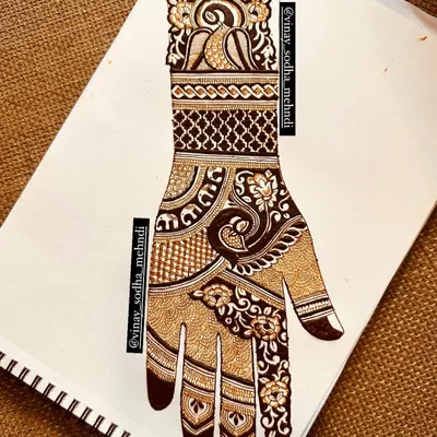 Every great design starts with a sketch. This paper drawing shows a full traditional hand layout, which helps in planning the flow and balance before applying the henna.