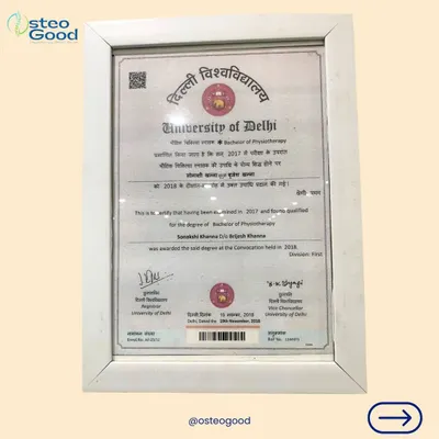 My foundational qualification is a Bachelor of Physiotherapy from the prestigious University of Delhi. This medical training is the bedrock of the diagnostic and treatment plans I create at OsteoGood.