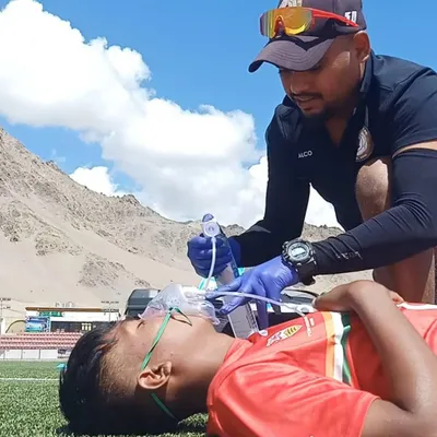 Player safety is our top priority, especially at high altitudes. Our medical staff is always on hand, providing expert care and monitoring players, like here in Ladakh where a player receives oxygen support to acclimatize safely. We train hard, but we always train smart.