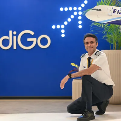 This branding portrait for an IndiGo pilot combines the professional's uniform with the company's distinct branding. The goal was to create an image that feels authentic to both the individual and the corporation they represent.
