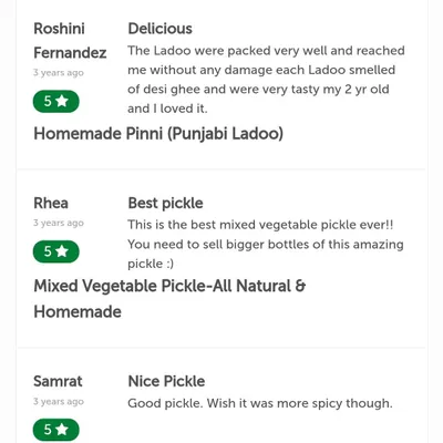 Thank you to Roshini, Rhea, and Samrat for your kind words. I am so glad you enjoyed the Pinni Ladoos and my mixed vegetable and chilli pickles.