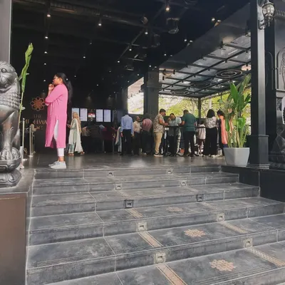 The grand entrance of The Rameshwaram Cafe, designed to be inviting and energetically positive. The first impression of a commercial space is vital, and Vastu plays a significant role in creating a welcoming atmosphere for customers.