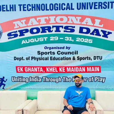 At the Delhi Technological University for National Sports Day. Celebrating the spirit of sportsmanship and fitness.