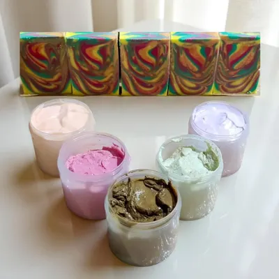 These beautiful swirled soaps and skincare products were made by a student during her very first attempt at formulation.