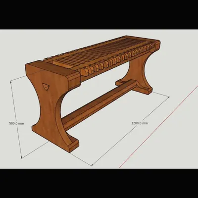 Every project begins with a detailed plan. Here is the 3D design for a wooden bench, complete with precise measurements, which serves as the blueprint for the entire build.