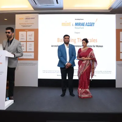 On stage at the Mirae Asset Investor Awareness Programme for Women. As the host, I ensure speakers are introduced professionally and the event flows smoothly.