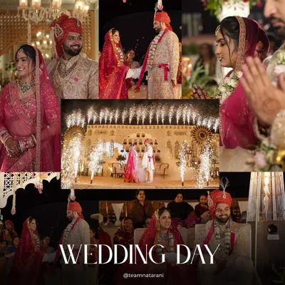 A collage celebrating the main wedding day of Pratiti and Parichay. While our focus is dance, we cherish being part of the entire wedding journey and seeing our couples through their most important moments.