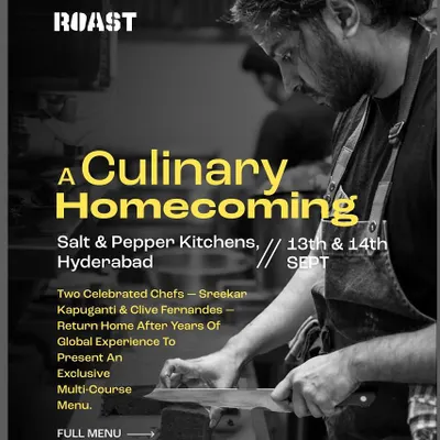 The announcement for "A Culinary Homecoming," a special two-night pop-up dinner I hosted in Hyderabad.