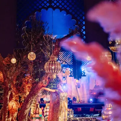 We designed intimate lounge areas using authentic Moroccan textiles, low seating, and handcrafted lanterns. This approach created a cozy and social atmosphere that felt both luxurious and true to the destination.