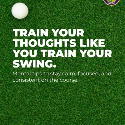 This graphic emphasizes the importance of mental training in golf. We teach our players to train their thoughts with the same discipline they apply to their swing for better focus and consistency.