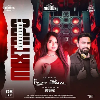 An event poster for my 'MixTape Saturday' gig at MoodBox in Kolkata, where I performed alongside other talented artists.