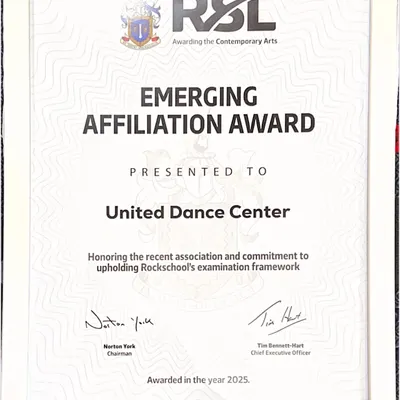 This 'Emerging Affiliation Award' from Rock School, London is a huge honor for us. It validates our commitment to providing a world class dance education and an authentic performance diploma course.