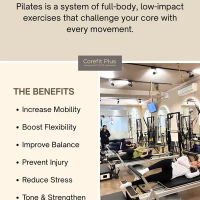 Pilates is a full-body system that challenges your core with every movement. We focus on delivering all its benefits, from increased mobility and flexibility to stress reduction and injury prevention.