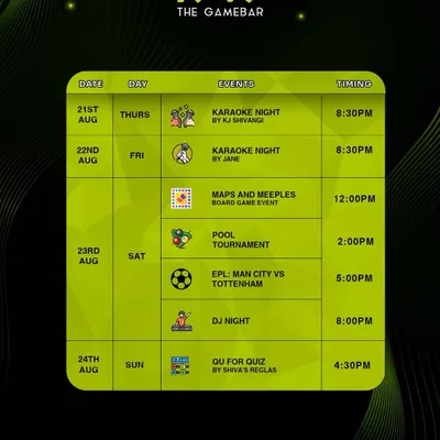 Your week just got a lot more exciting. From karaoke and quizzes to pool tournaments and DJ nights, here's the full schedule of what's happening at K-OS.