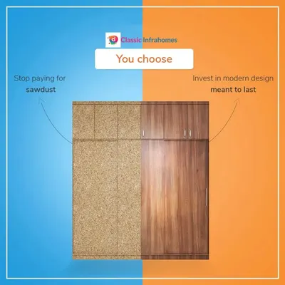 We often get asked about MDF vs. Plywood. This graphic explains why we choose to build our kitchens with high-quality HDHMR or Plywood. These materials are more durable, have better water resistance, and hold screws tighter, ensuring your kitchen lasts for years. Don't pay for sawdust; invest in quality.