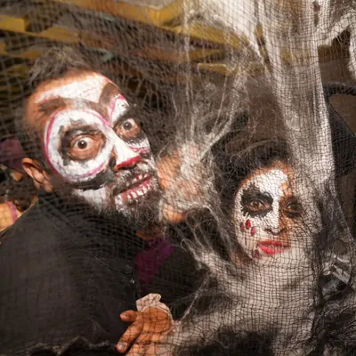 Getting into the spooky spirit for our Halloween party. Sai and I love going all out with face paint and costumes.