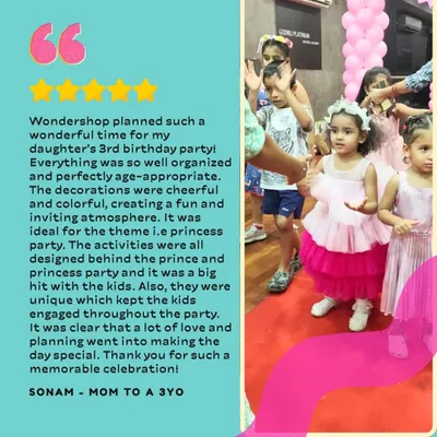 "Wondershop planned such a wonderful time for my daughter's 3rd birthday party!" We were so happy to create a cheerful and colorful princess party with unique activities that were a big hit with the kids.