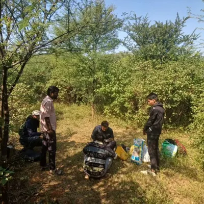 Our team taking a break during the Asola leopard survey project. Fieldwork involves long hours of tracking and patience.