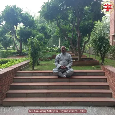 Sitting in Dhyana mudra, the gesture of meditation, calms the mind and brings balance. I practice this regularly to cultivate inner peace and focus, a core part of the Zen techniques I teach.