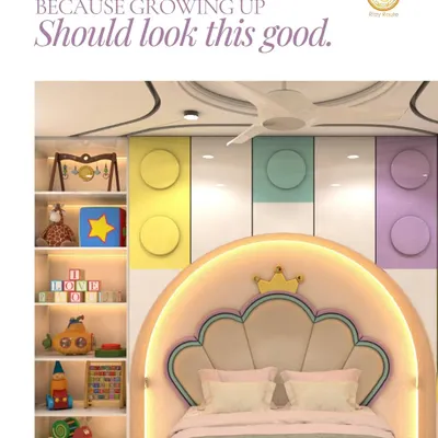 Because growing up should look this good. This playful bedroom features a custom bed with a crown-shaped, backlit headboard and a fun, Lego-inspired wardrobe design, creating a space fit for royalty.