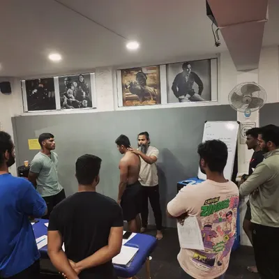 Our advanced interns participate in a masterclass on musculoskeletal screening led by resident expert Navneeth. Here, they are learning how to assess posture and identify potential imbalances.