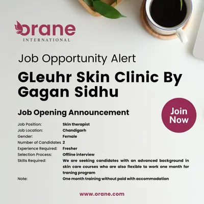 A job opportunity alert for a Skin Therapist position at a leading skin clinic. My placement cell actively works to connect qualified students with top employers in the industry.