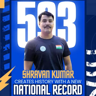 We celebrate history being made by our athletes. Here, we commemorate Shravan Kumar setting a new national record with a phenomenal score of 593 in the Men's 10m Air Pistol at the NRAI Selection Trials in Bhopal.