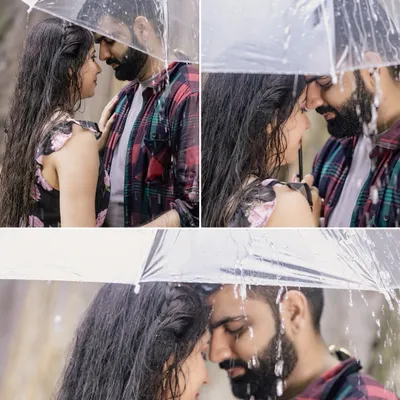 A truly romantic shot of a couple sharing an intimate moment under an umbrella in the rain, right by a waterfall. We are always ready to capture magic, whatever the weather.