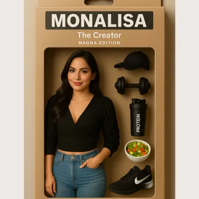 I loved this "creator doll" trend. This AI-generated image perfectly captures my identity with a mix of fitness gear, healthy food, and style. It's a fun representation of my brand.