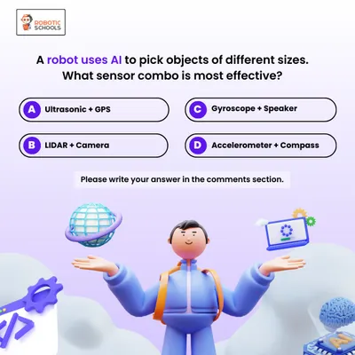 We love to test our students' knowledge with fun quizzes. This question challenges them to think about the most effective sensor combination for an AI-powered robot.