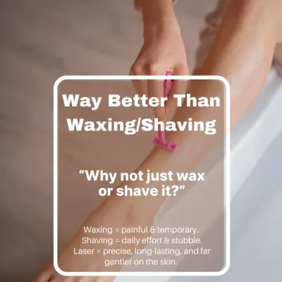 People often ask, "Why not just wax or shave?" The answer is simple. Waxing is painful and temporary, while shaving is a daily effort that leads to stubble. Our laser treatment is a precise, long-lasting solution that is far gentler on your skin.