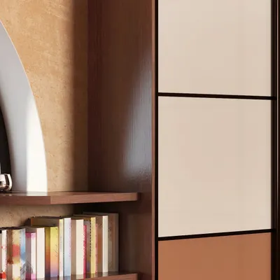 A detail shot of a custom storage unit, showcasing the precise combination of different materials and finishes. This image highlights my attention to detail in creating furniture with multiple textures, including wood grain, solid colors, and open shelving.
