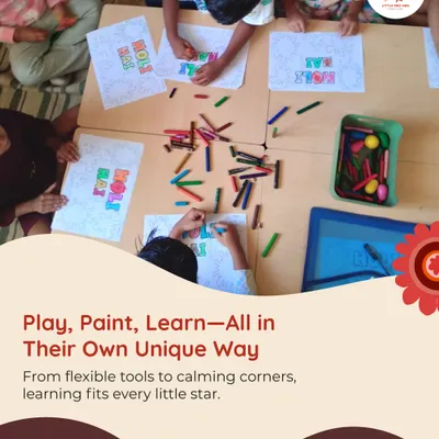Here, learning is tailored to each child. Whether it's using different crayons or finding a quiet corner to focus, I ensure every little star has the tools and space they need to paint, play, and learn in their own unique way.