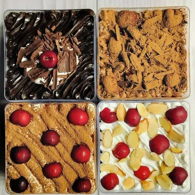 When cherries are in season, I create an entire range of Cherry Dessert Tubs. This assortment includes Chocolate Cherry Cheesecake, Black Forest Tres Leches, Cherry Almond Tiramisu, and Cherry Almond Tres Leches.