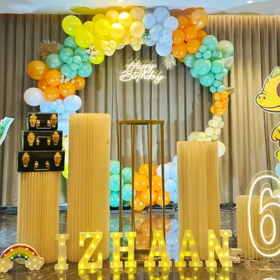 A cute and colorful dinosaur theme for Izhaan's 6th birthday, with friendly dino cutouts and a vibrant balloon ring.