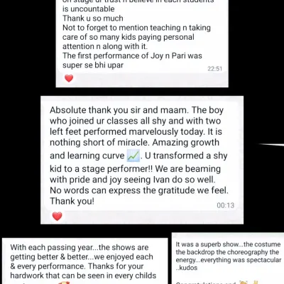These messages from parents highlight the transformations we work for. From a "shy kid to a stage performer," their words speak to the confidence and joy our programs build.