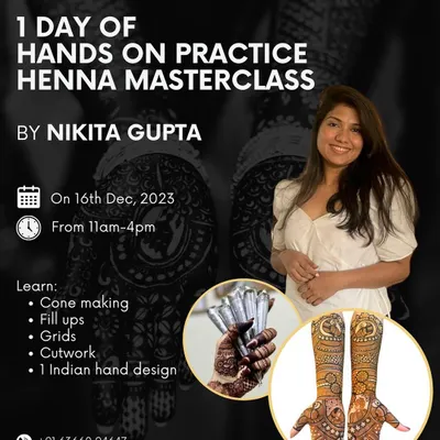 This is an example of our focused one-day Henna Masterclass. We structure the day to cover core techniques like cone making, fill-ups, grids, and cutwork, giving you a strong foundation in a single session.