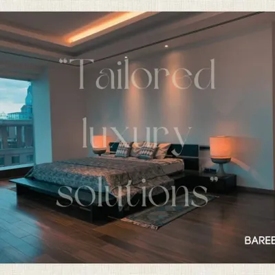 A look at our tailored luxury solutions for the bedroom. This custom platform bed with an extended headboard and integrated side tables creates a sleek, grounded centerpiece for the room.