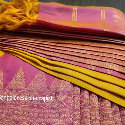 This is an example of my pre-pleated saree service. I meticulously prepare the pleats and fold the saree so it is ready to wear, which is a perfect solution for clients with busy schedules or those traveling for a wedding.
