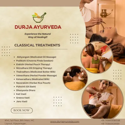 This graphic provides a comprehensive list of the classical Ayurvedic treatments we offer. It includes everything from Abhyangam and Shirodhara to specialized Vasti therapies for targeted relief.