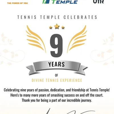 Celebrating nine years of passion, dedication, and friendship at Tennis Temple. We are incredibly grateful to our community for being part of this incredible journey of smashing success.