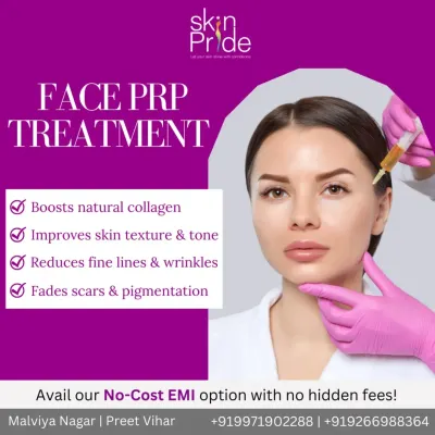 This graphic explains the benefits of Face PRP treatment. It is a fantastic natural procedure that boosts collagen, improves texture, reduces fine lines, and fades scars by using your body's own healing abilities.