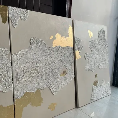 A set of four 3ft x 2ft canvases commissioned for a Mumbai residence. I used a combination of heavy texture and 24ct gold leaf for a rustic yet luxurious feel.