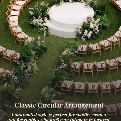 An infographic showcasing a classic circular seating arrangement for a ceremony. This minimalist style is perfect for creating an intimate and focused atmosphere, ensuring all guests feel close to the main event.