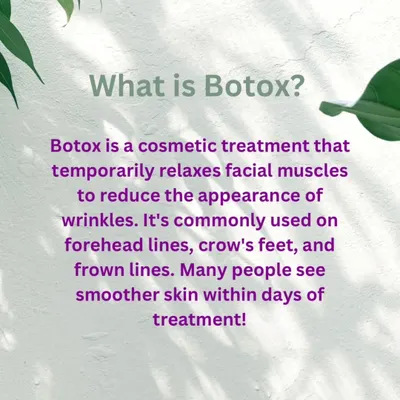 What is Botox? It is a cosmetic treatment that temporarily relaxes facial muscles to reduce the appearance of dynamic wrinkles. I commonly use it to smooth forehead lines, crow's feet, and frown lines, with many patients seeing smoother skin within just a few days.