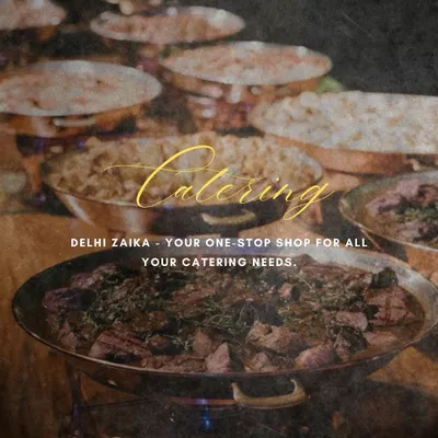 Delhi Zaika is your one-stop shop for all your catering needs. This image shows our grand buffet setup with traditional brass chafing dishes, keeping the food warm and looking royal.