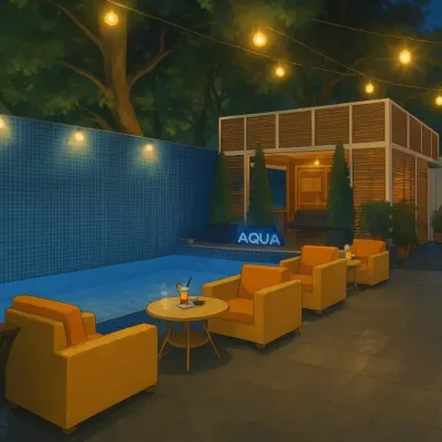 Step into my Ghibli Dream. The poolside at Aqua at night, with glowing lights and cozy seating, feels like a scene from a storybook.