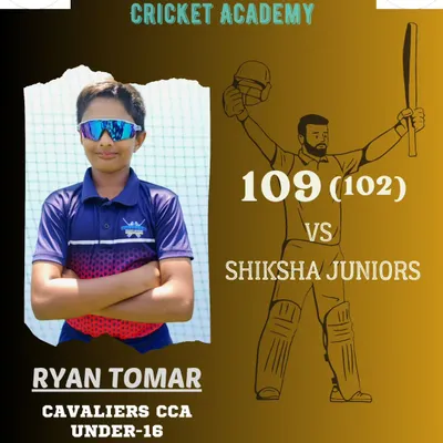 A huge achievement for Ryan Tomar, scoring a century (109 runs) for the Cavaliers CCA U-16 team in the Inspirational Cup. This is the result of dedicated youth cricket coaching.