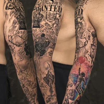 This full sleeve, a 35-hour project, is a client's "Journey Through Determination." It weaves together elements from anime, realism, and personal symbolism to create a single, breathtaking narrative that covers the entire arm.