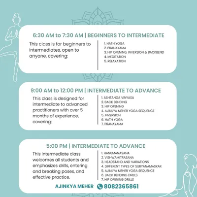 A complete overview of our online classes for the month. You can see timings for Beginners to Intermediate, Intermediate to Advance, and our special breakdown sequence classes.